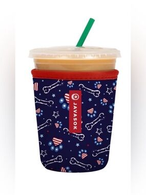 JavaSok Neoprene Drink Sleeve - Navy Patriotic Paws Print